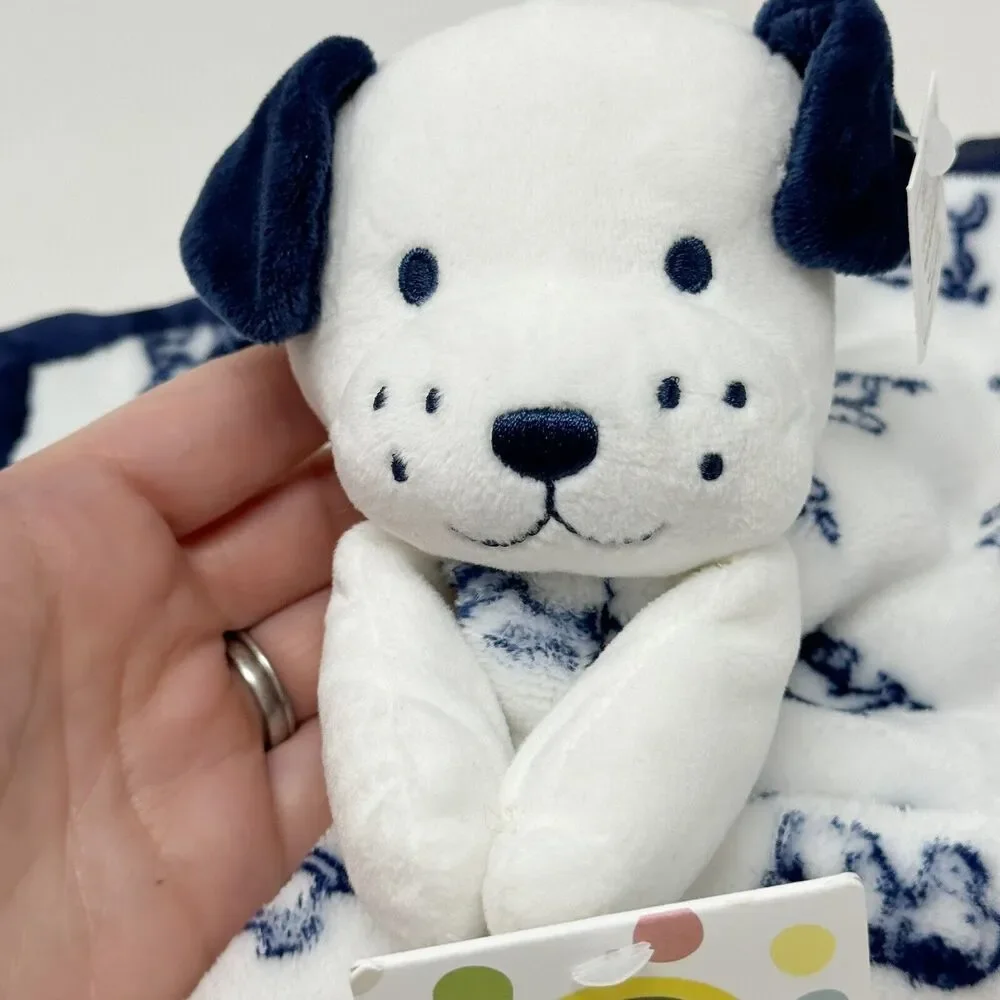 Little Me Puppy Dog Security Blanket Navy Blue White Baby Lovey Rattle Toy Toile